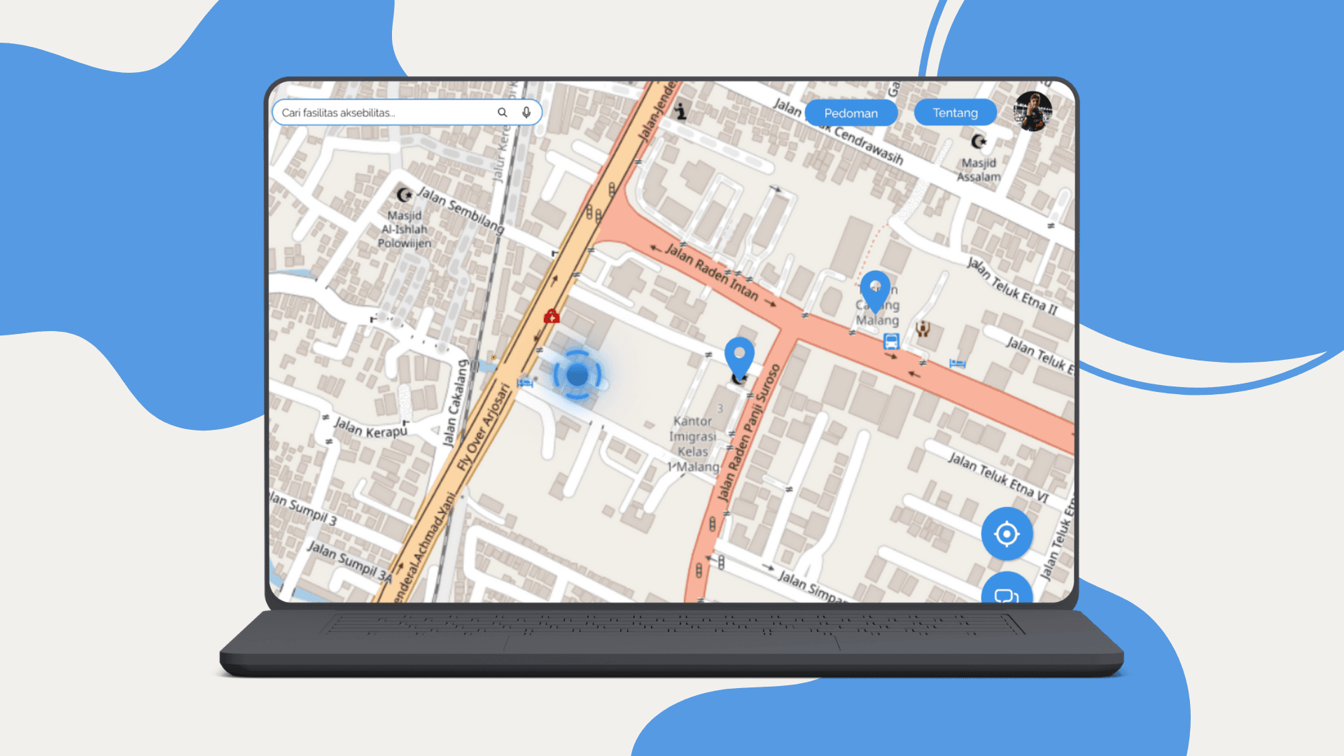 Interactive map view displaying accessible public facilities.