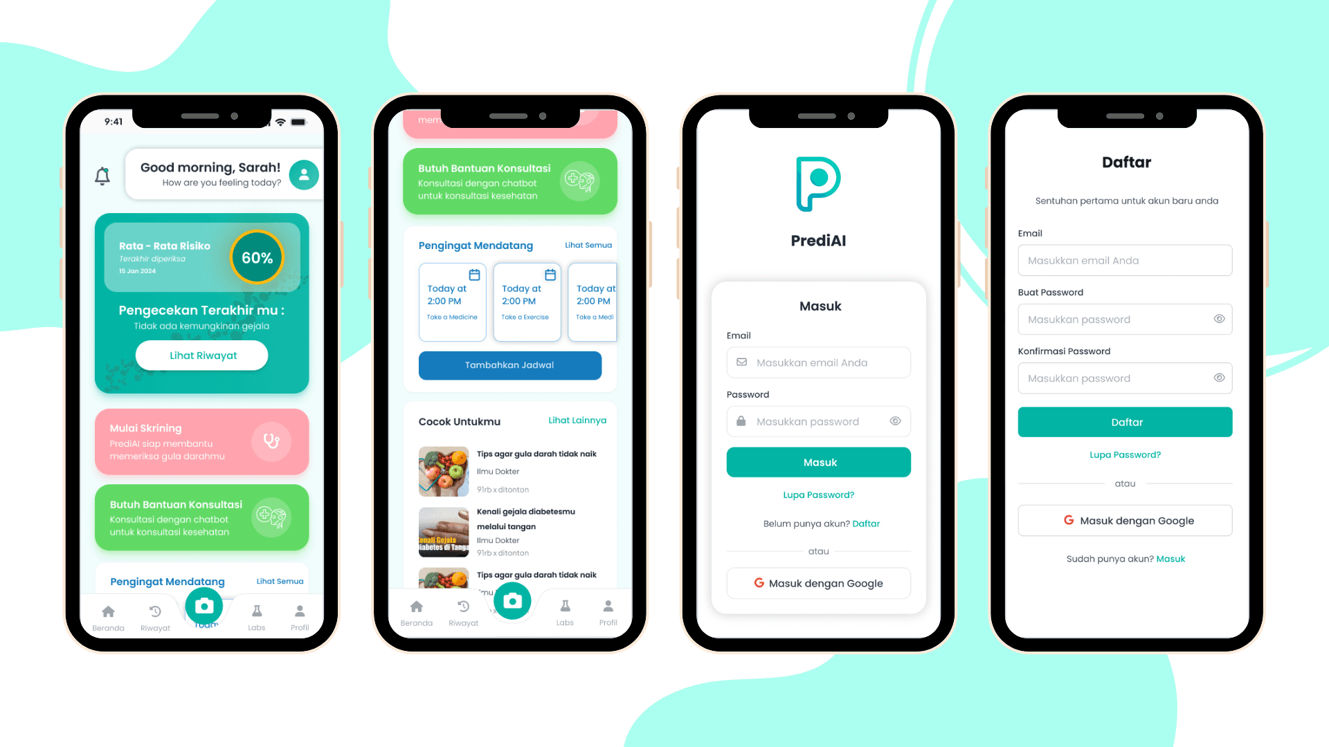 Authentication flow and homepage providing access to core features.