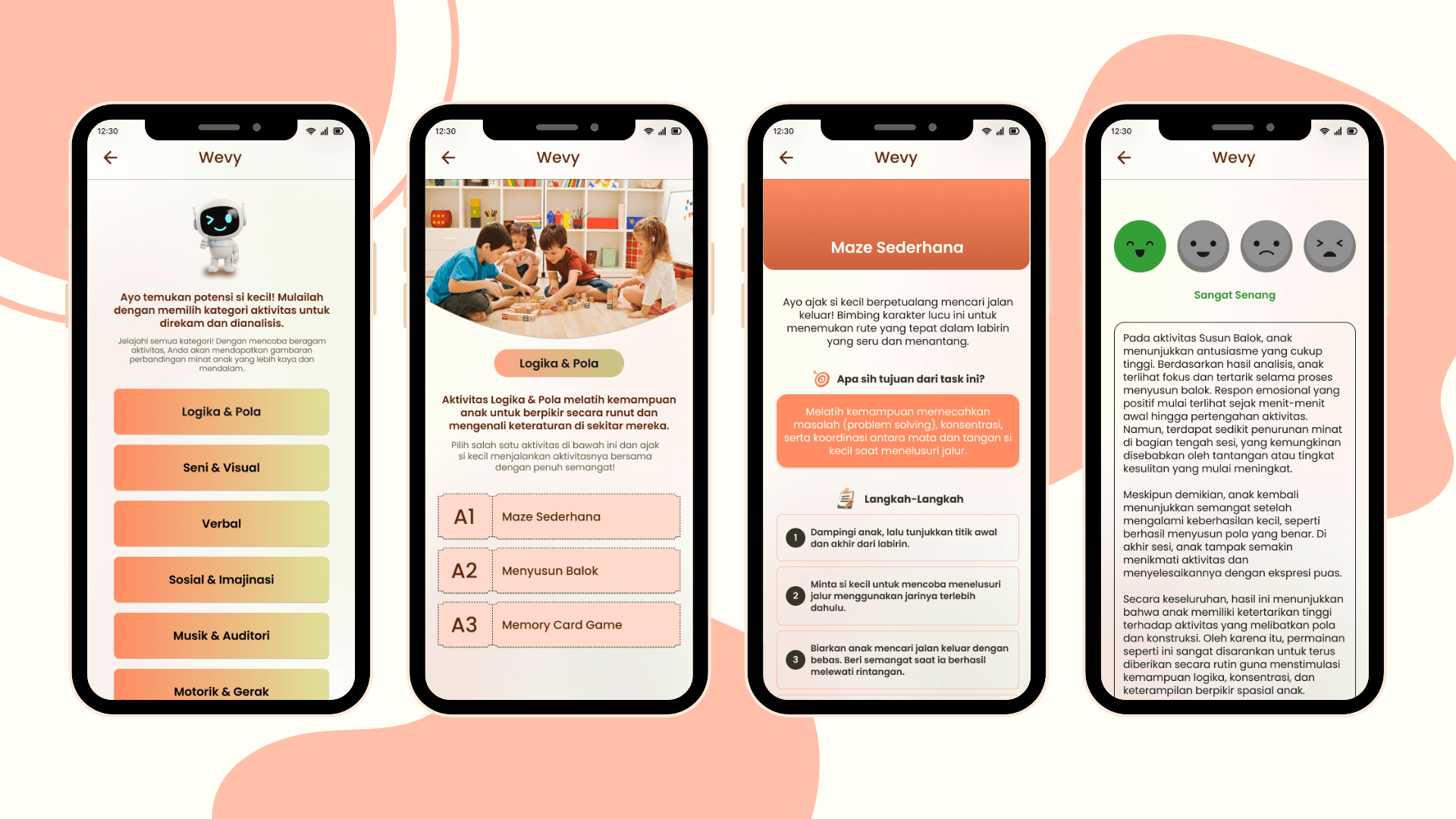 Wevy feature utilizing AI to analyze children’s facial expressions during activities.